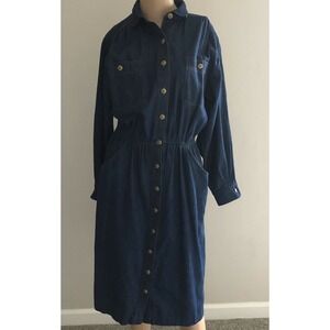 John Henry Jean Dress Womens Petite M PM Denim Long Sleeve Modest Teacher 80s